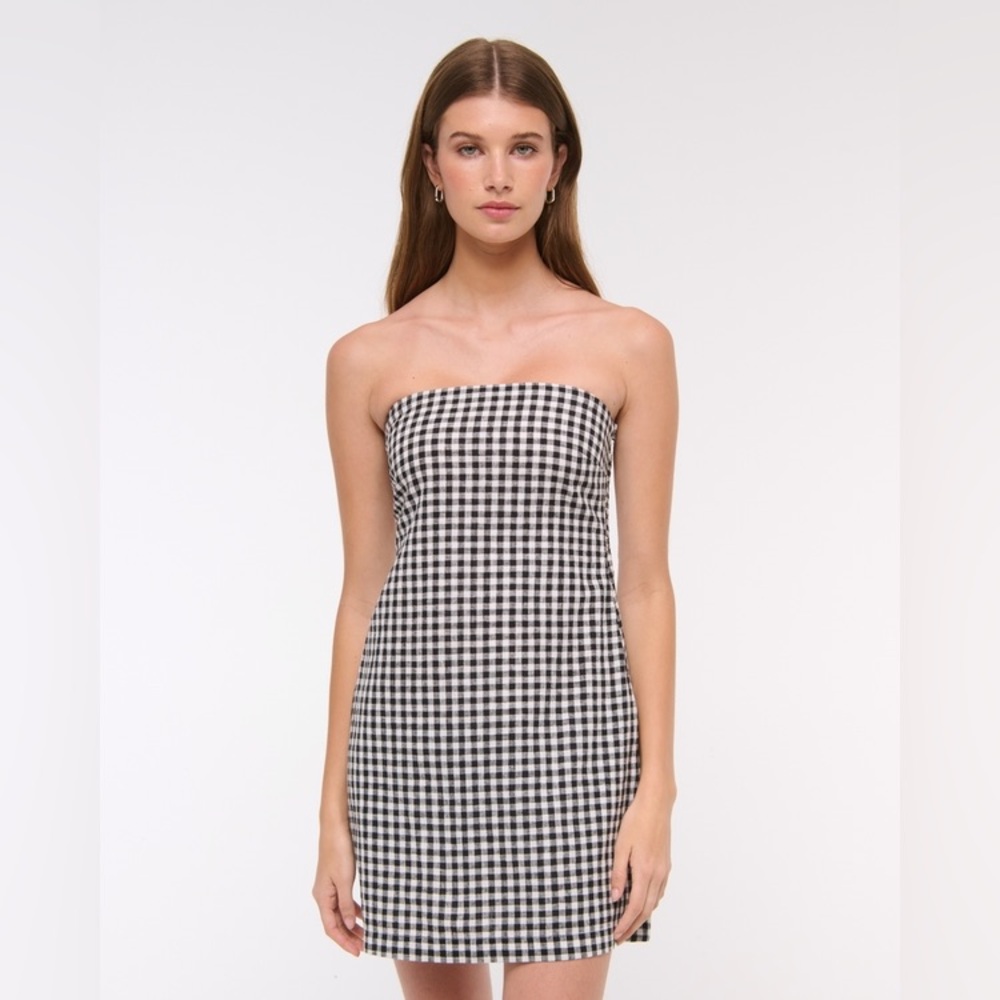Abercrombie & Fitch Black and White Gingham Strapless Dress